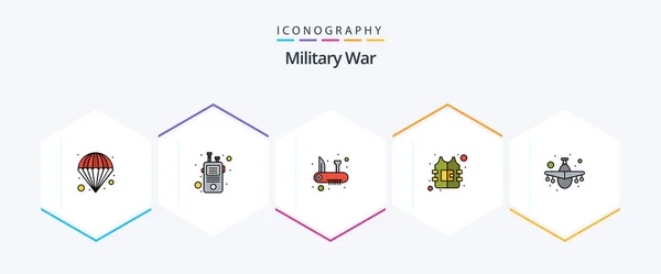 Military War Filledline Icon Pack Including Army Life Army Law — Vettoriale Stock