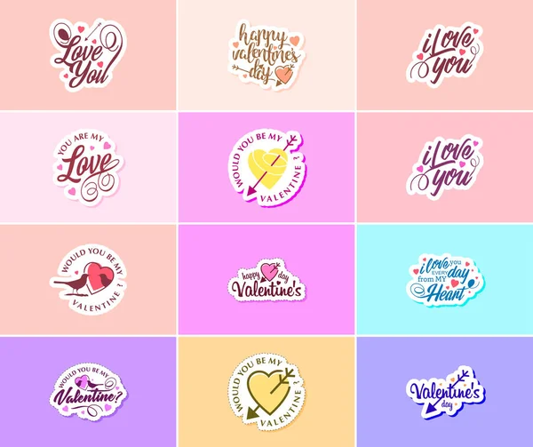 Saying Love You Valentine Day Typography Graphics Stickers — Διανυσματικό Αρχείο