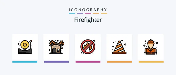 Firefighter Line Filled Icon Pack Including Fireman Fire Alert Fighter — Archivo Imágenes Vectoriales