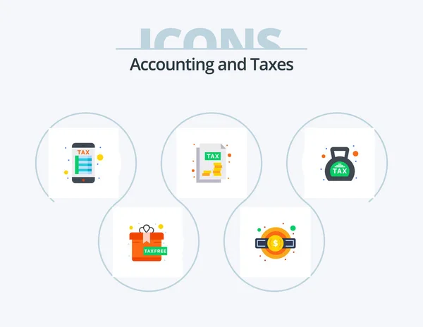 Taxes Flat Icon Pack Icon Design Money Duty Online Banking — Vettoriale Stock