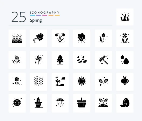 Spring Solid Glyph Icon Pack Including Spring Apple Tree Water — Image vectorielle