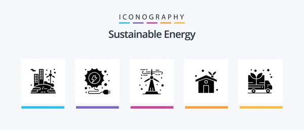 Sustainable Energy Glyph Icon Pack Including Van Energy Green Energy — Stock Vector
