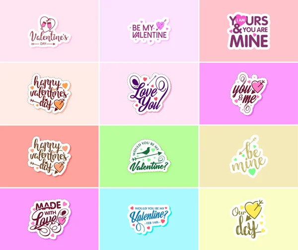 Celebrating Power Love Valentine Day Beautiful Design Stickers — Διανυσματικό Αρχείο