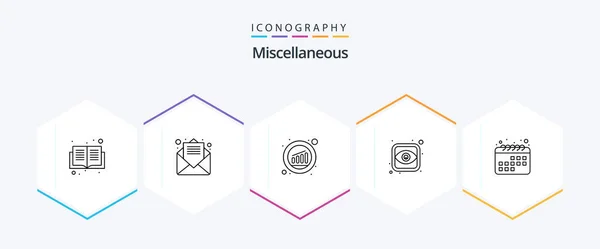 Miscellaneous Line Icon Pack Including Time Analytics View Eye — ストックベクタ