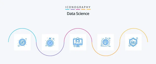 Data Science Blue Icon Pack Including Shield Data Process Computer — Wektor stockowy