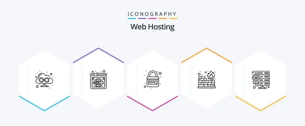 Web Hosting Line Icon Pack Including Server Protection Domain Firewall — Wektor stockowy
