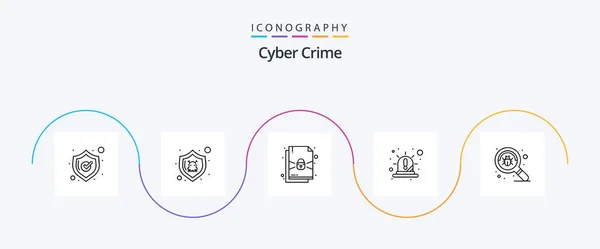 Cyber Crime Line Icon Pack Including Search Bug Lock Siren — Wektor stockowy