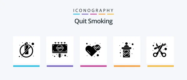 Quit Smoking Glyph Icon Pack Including Healthcare Smoking Cigarette Problem — Stok Vektör