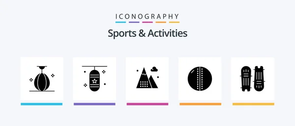 Sports Activities Glyph Icon Pack Including Leather Ball Cricket Ball — Vettoriale Stock