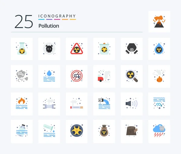 Pollution Flat Color Icon Pack Including Pollution Gas Nuclear Waste — ストックベクタ