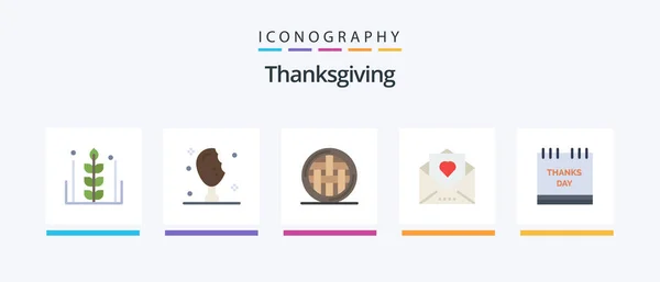 Thanksgiving Flat Icon Pack Including Mail Love Turkey Leg Heart — ストックベクタ