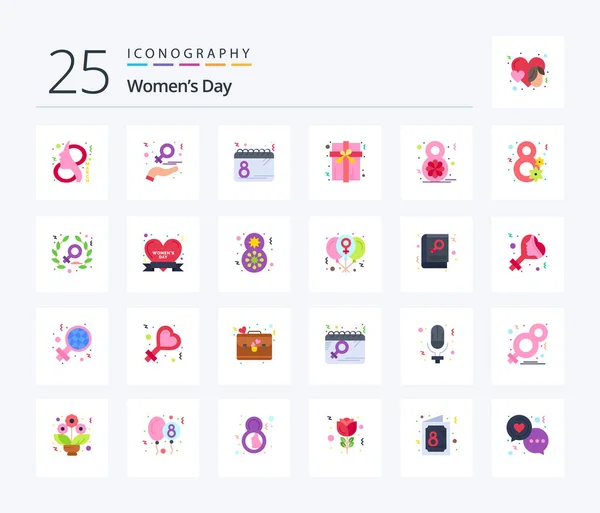 Womens Day Flat Color Icon Pack Including Present Box Love — Vector de stock