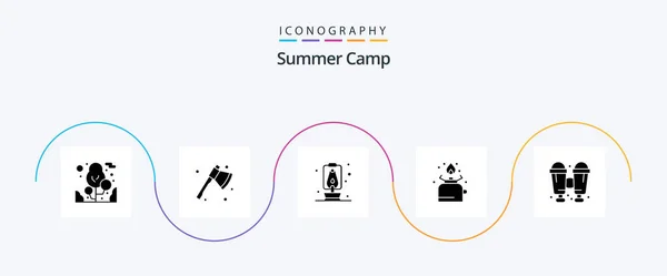 Summer Camp Glyph Icon Pack Including Travel Binoculars Camping Picnic — Image vectorielle