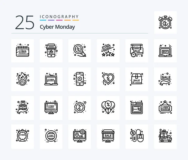 Cyber Monday Line Icon Pack Including Limited Discount Mobile Sale — Stock Vector