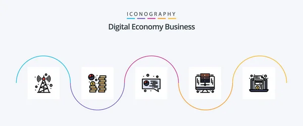 Digital Economy Business Line Filled Flat Icon Pack Including File — Stock Vector