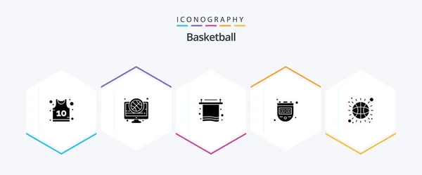 Basketball Glyph Icon Pack Including Basketball Watch Bath Timer Chronometer — Stock Vector