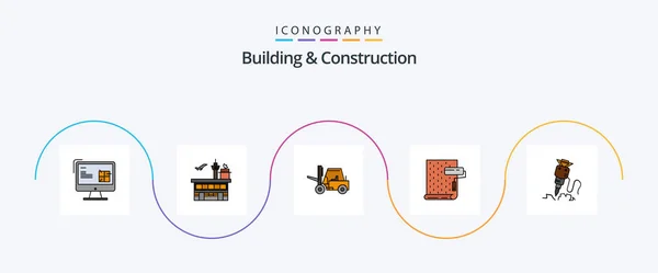 Building Construction Line Filled Flat Icon Pack Including Design Paint — Vetor de Stock