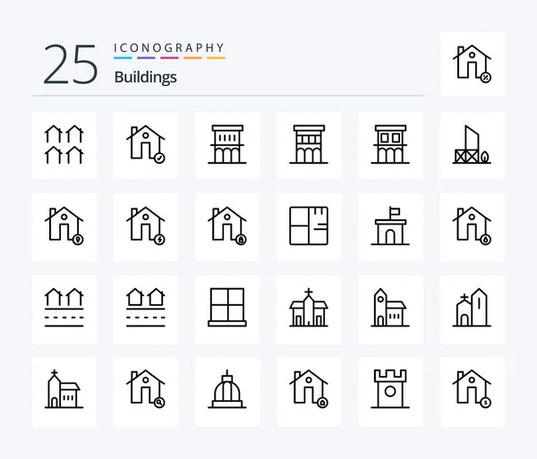 Buildings Line Icon Pack Including Lifeguard Baywatch Estate Residence House — Stock Vector