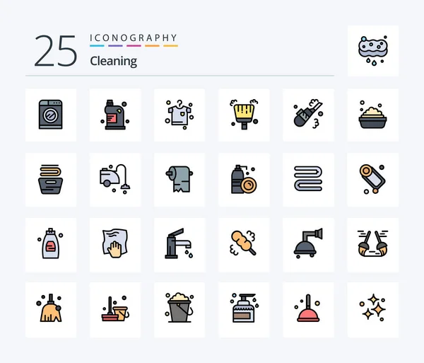 Cleaning Line Filled Icon Pack Including Vacuum Cleaner Household Sweep — Stockvector