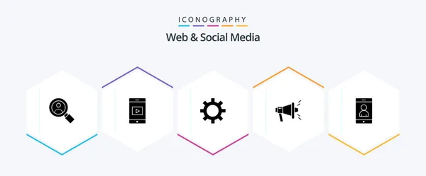 Web Social Media Glyph Icon Pack Including Mobile Viral Seo — Stock Vector