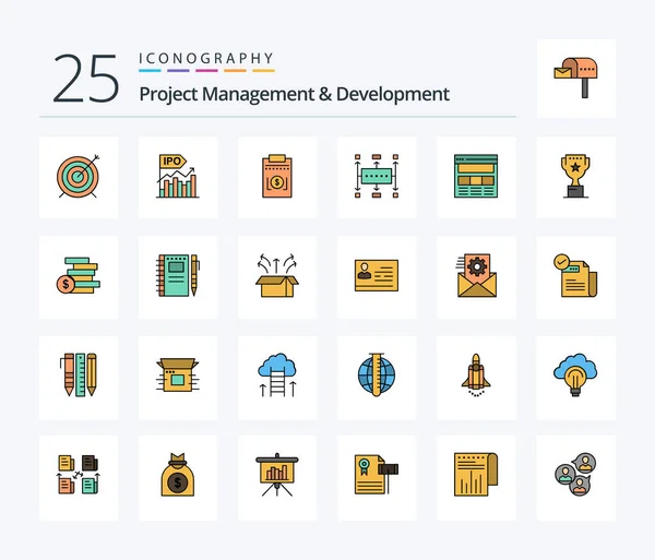 Project Management Development Line Filled Icon Pack Including Modern Workflow — Image vectorielle