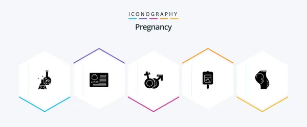 Pregnancy Glyph Icon Pack Including Sugar Test Blood Healthcare Female — ストックベクタ