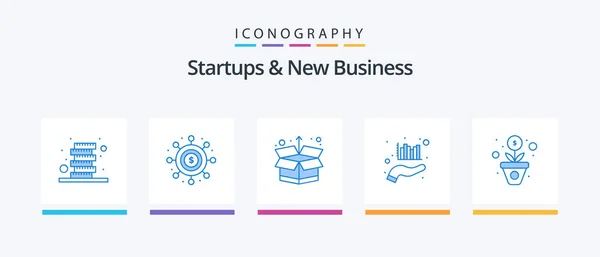 Startups New Business Blue Icon Pack Including Grow Marketing Box — Stockvector