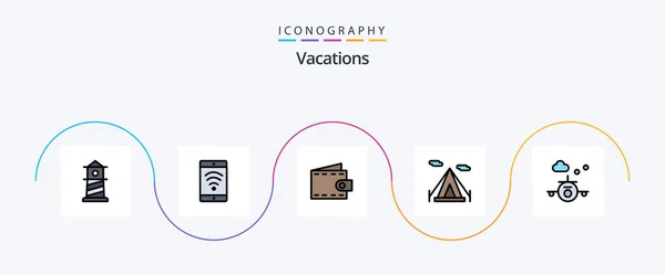 Vacations Line Filled Flat Icon Pack Including Transportation Purse Holiday — Stockový vektor