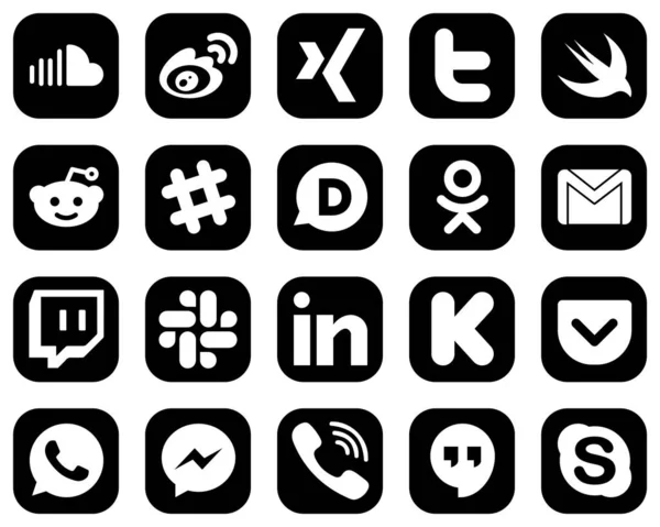 Simple White Social Media Icons Black Background Mail Gmail Twitter — Image vectorielle