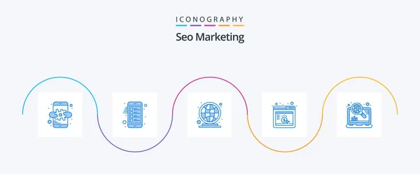 Seo Marketing Blue Icon Pack Including Marketing Seo Earth Browser — Wektor stockowy