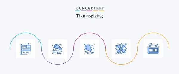 Thanksgiving Blue Icon Pack Including Date Thanksgiving Food Sunflower Autumn — Stok Vektör