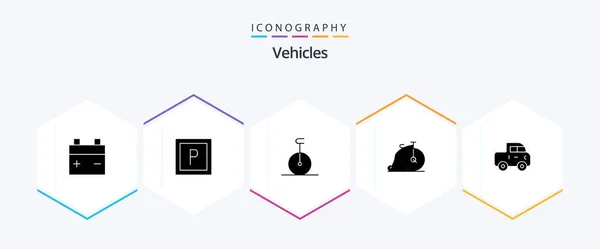 Vehicles Glyph Icon Pack Including Bike Pickup Car — Stockvektor