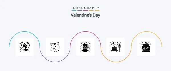 Valentines Day Glyph Icon Pack Including Park Love Signal Bench — Stock Vector