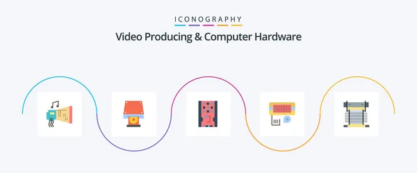Video Producing Computer Hardware Flat Icon Pack Including Input Connection — Stok Vektör