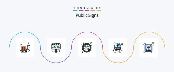 Public Signs Line Filled Flat Icon Pack Including Religious Christianity — Vetor de Stock