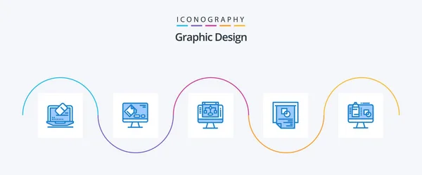 Graphic Design Blue Icon Pack Including Screen Success Data Sharing — Stockvektor