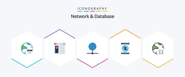 Network Database Flat Icon Pack Including Data Bluetooth Website Network — Vettoriale Stock