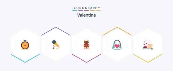 Valentine Flat Icon Pack Including Hearts Day Mic Valentines Wedding — Stockový vektor