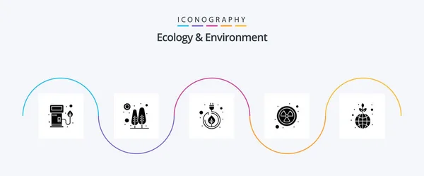 Ecology Environment Glyph Icon Pack Including Nature Radioactivity Electricity Radioactive — Stok Vektör