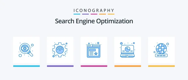 Seo Blue Icon Pack Including Website Domain Bookmark Report Data — Archivo Imágenes Vectoriales