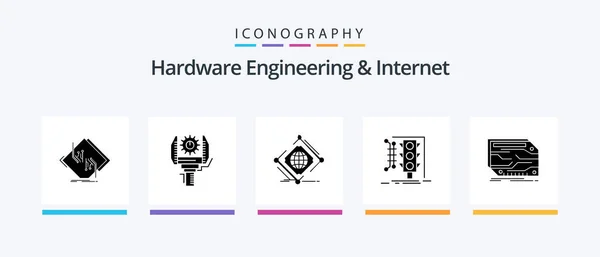 Hardware Engineering Internet Glyph Icon Pack Including Monitoring City Production — Wektor stockowy