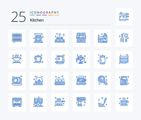 Kitchen Blue Color Icon Pack Including Dish Bottle Pepper Kitchen — Vetor de Stock
