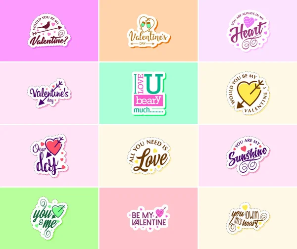 Valentine Day Time Sweet Words Beautiful Image Stickers — Stockvector