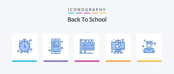 Back School Blue Icon Pack Including Graduation Education Back School — ストックベクタ