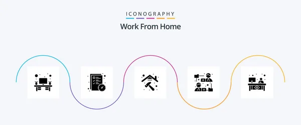 Work Home Glyph Icon Pack Including Workplace Desk Construction File — Stockvector