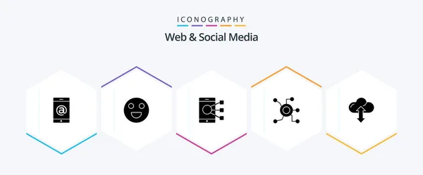 Web Social Media Glyph Icon Pack Including Worldwide Data Phone — Διανυσματικό Αρχείο