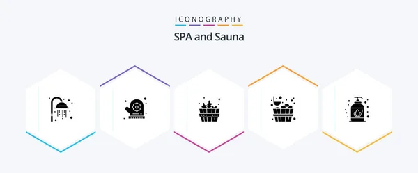 Sauna Glyph Icon Pack Including Spa Soap Liquid — Stock Vector