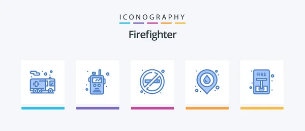 Firefighter Blue Icon Pack Including Escape Location Fire Map Fire — Stock Vector