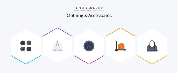 Clothing Accessories Flat Icon Pack Including Fastener Purse Bag — Stok Vektör