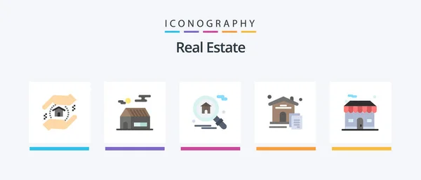 Real Estate Flat Icon Pack Including Estate Shop Search Building — Stockvektor